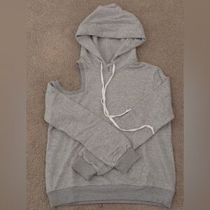 A.L.C Dresden Gray Cutout Cold Shoulder Hoodie Sweatshirt